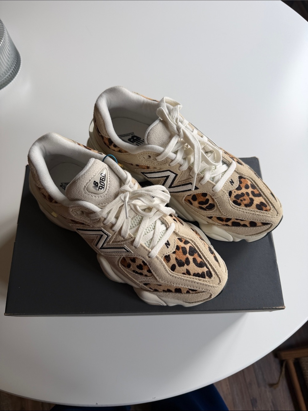 New Balance Women's Leopard Print Cream and Tan Sneakers - Picture 5 of 5